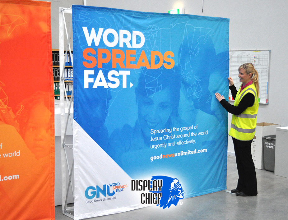 Supplying church and community events with background pop up prints they can swap, pop up and dismantle.