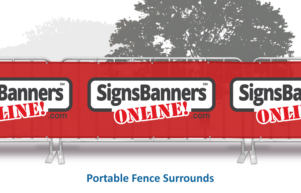 Span your seamless printed advertising event wrap across 2-10 or more metal sections with printed logo sign wrap