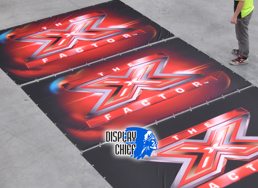 X-Factor Television Production, Supplying major national and international television broadcasters and programs production companies with set and promotion, camera back and perspective view fabric banners for television