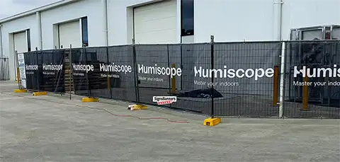 10 metre max site screens are popular and versatile for multi site use and notice the perfect height between panels, cross rails and fitting using zip ties.