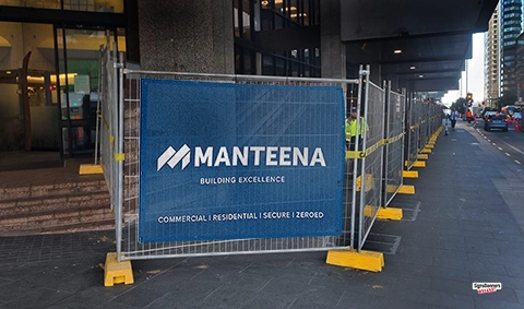 Here Sizes inside the fence vertical and cross rails often make for better signage.