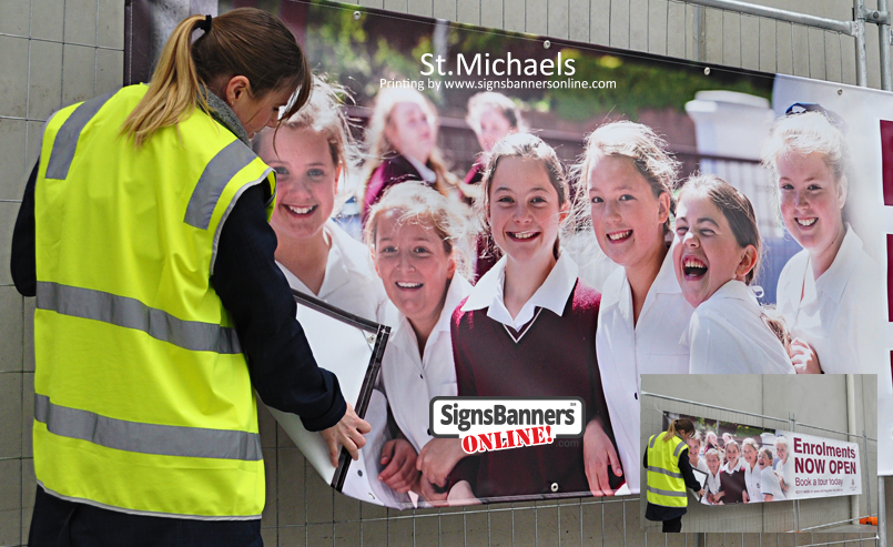 Factory photo showing the printing by Signs Banners Online photographic render quality on a pvc vinyl banner sign for St.Michaels (Ireland)