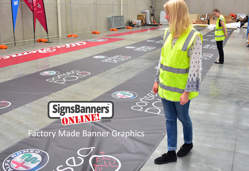 Second Example of banner sign graphic being made in the factory