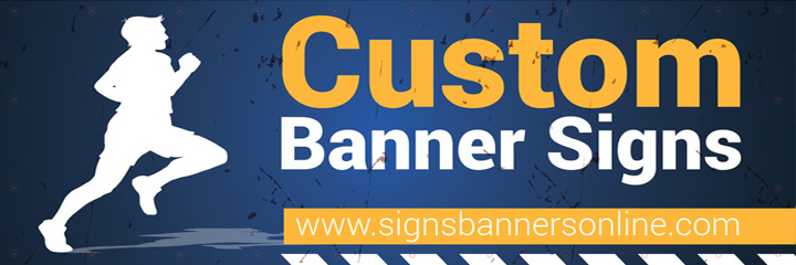 Custom Banner Signs.  Strong colors with very clear bold fonts.